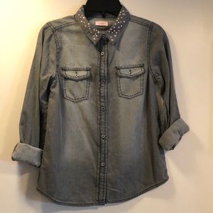 New Girls L/S Denim Embellished Shirt